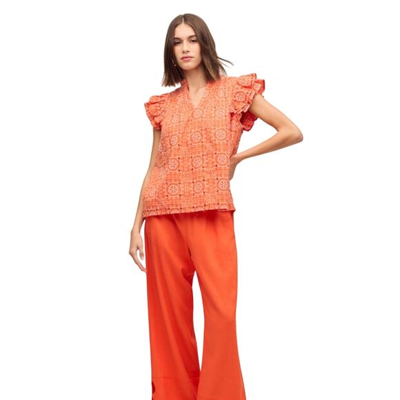 Sam Edelman Rey Short Sleeve Embroidered Top Tigerlily Size XS - Picture 2 of 5